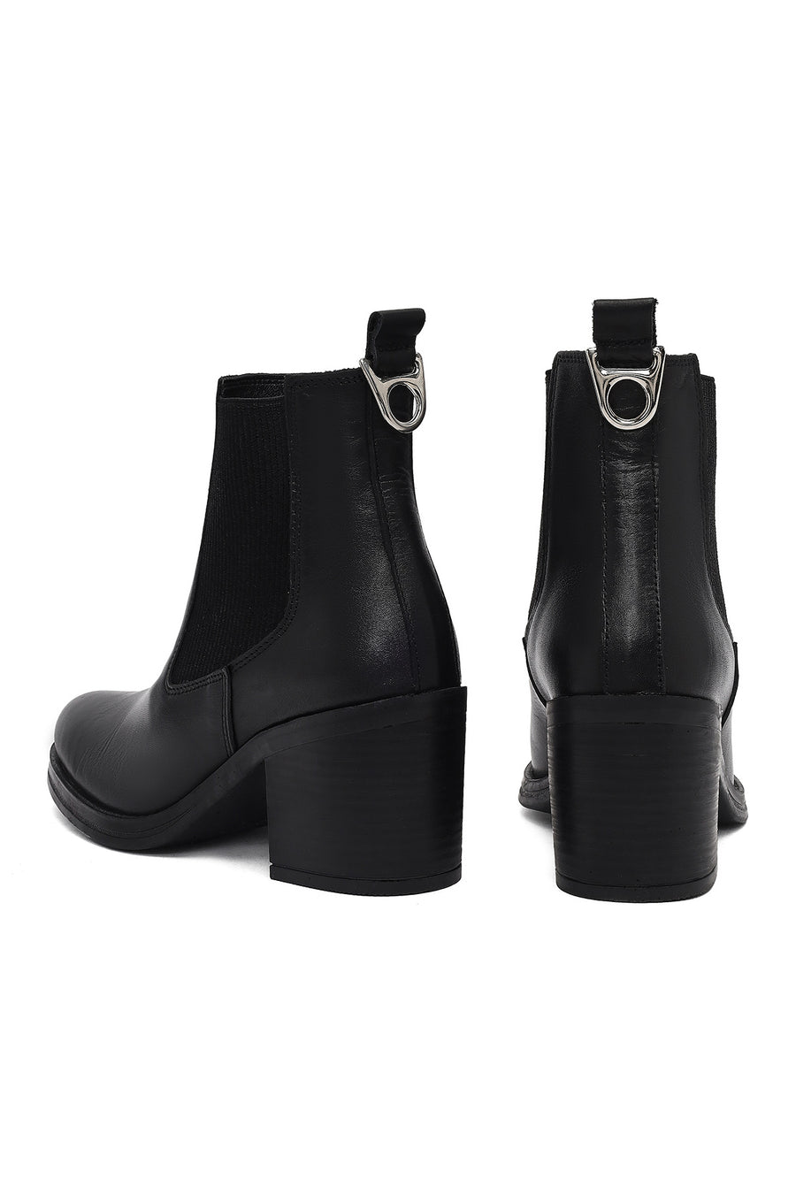 Woman Black Chunky Heels Leather Cowboy Boots