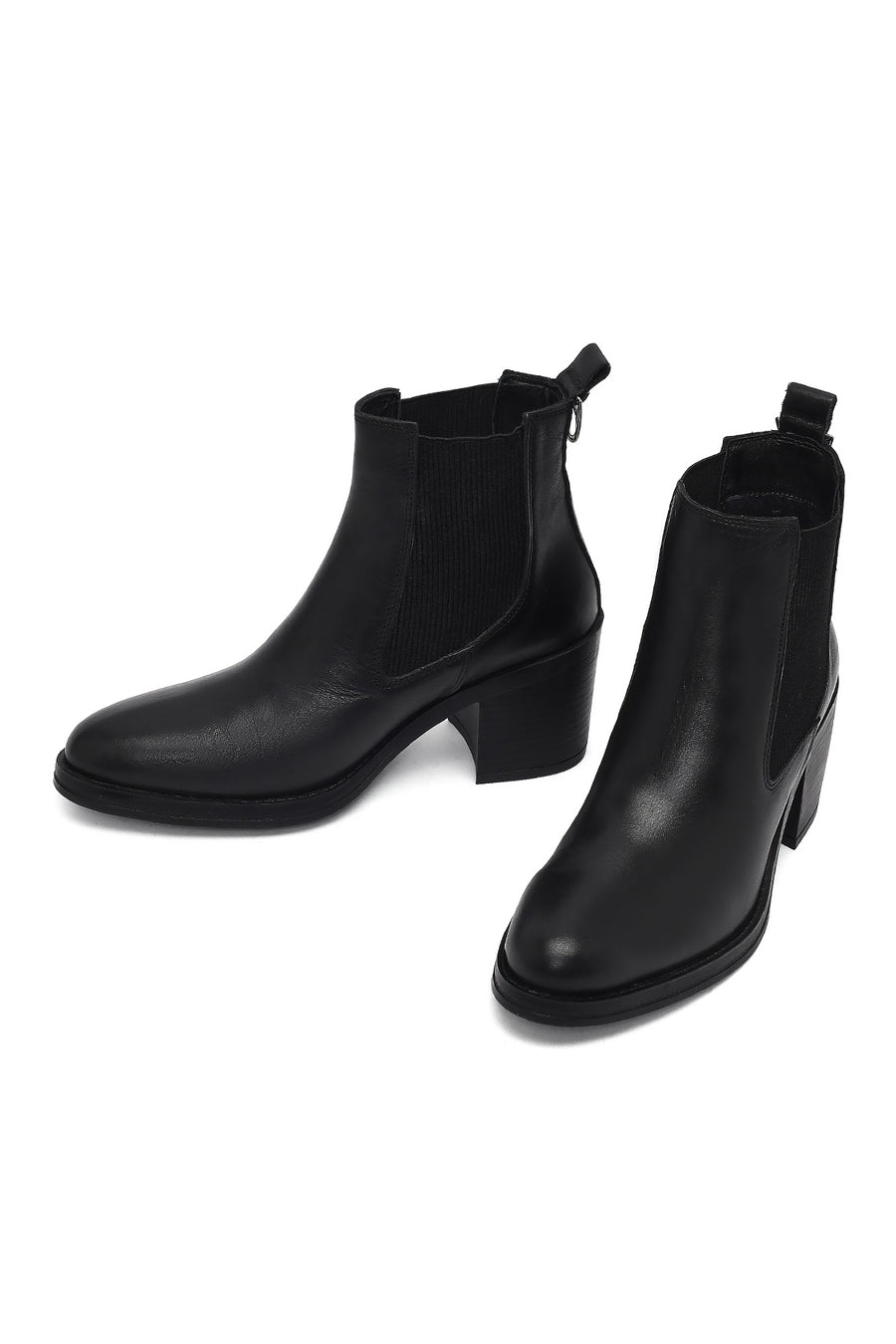 Woman Black Chunky Heels Leather Cowboy Boots