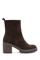 Woman Brown Zippered Suede Heels Leather Boat | Derimod