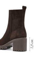 Woman Brown Zippered Suede Heels Leather Boat | Derimod