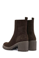 Woman Brown Zippered Suede Heels Leather Boat | Derimod