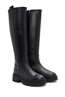 Woman Black Zippered Thick Sole Leather Boot | Derimod
