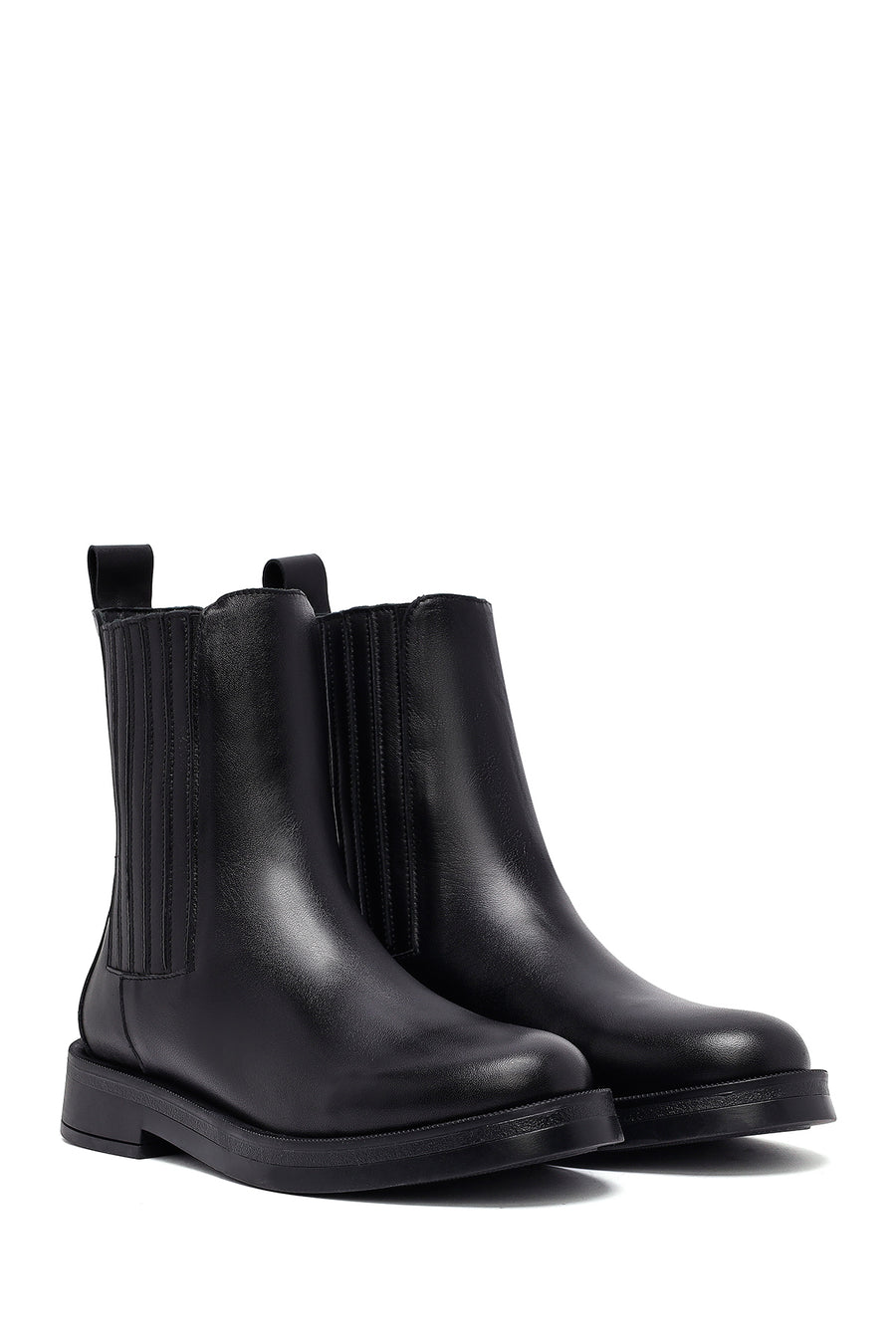 Woman Siyah Leather Chelsea Bot