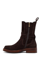 Woman Brown Zippered Suede Leather Boat | Derimod