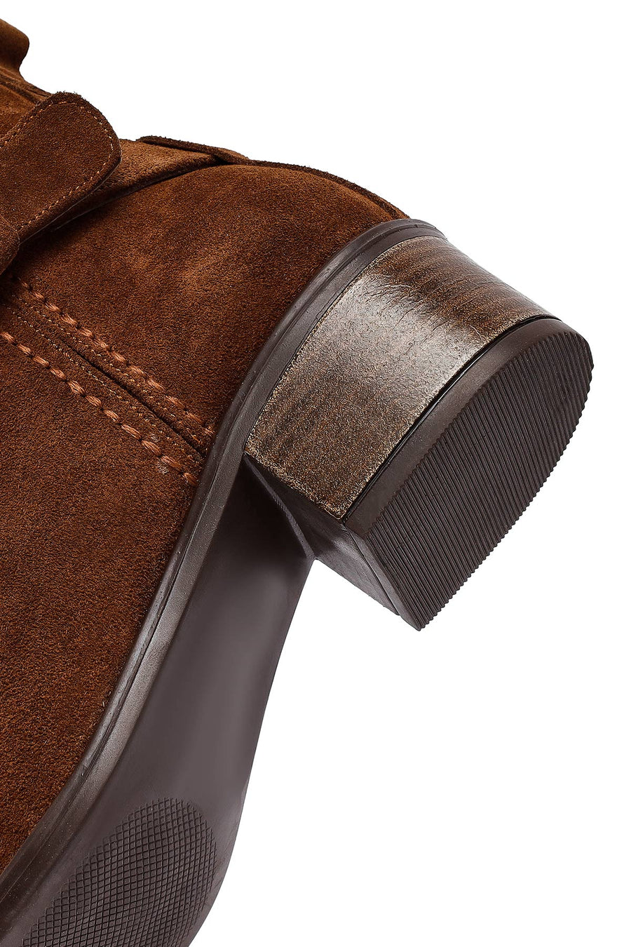 Women's Tan Zippered Short Heel Suede Leather Boot