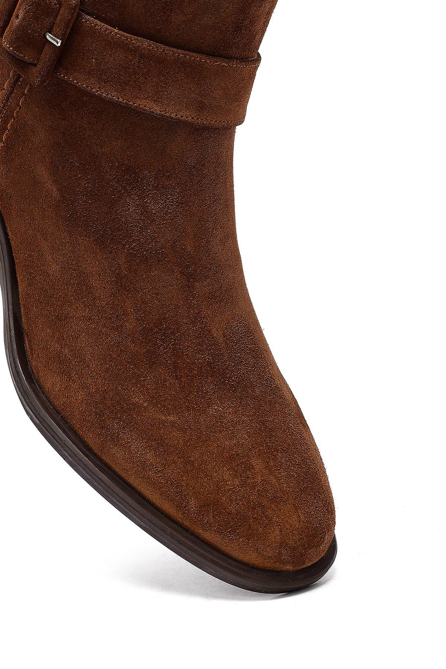 Women's Tan Zippered Short Heel Suede Leather Boot