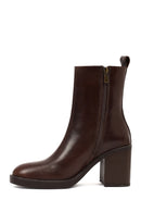 Women's Brown Zippered Thick Heeled Leather Boots | Derimod