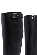 Woman Black Zippered Leather Boot | Derimod