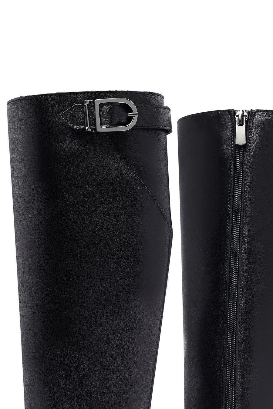 Woman Black Zippered Leather Boot