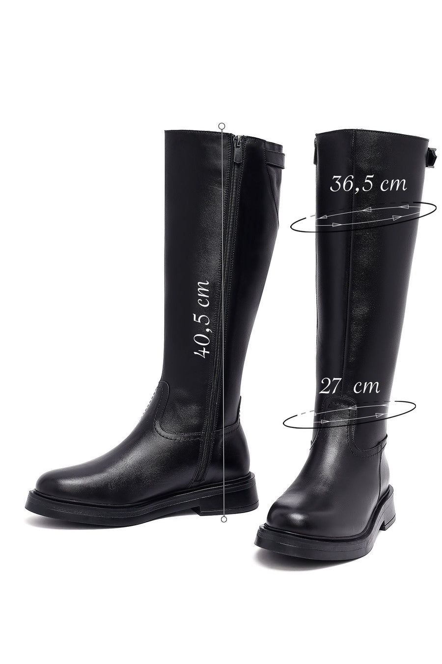 Woman Black Zippered Leather Boot