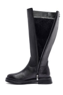 Woman Black Zippered Leather Boot | Derimod