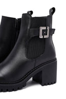 Women's Black Zippered Thick Heeled Leather Boots | Derimod