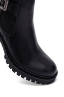Women's Black Zippered Thick Heeled Leather Boots | Derimod