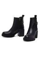 Women's Black Zippered Thick Heeled Leather Boots | Derimod