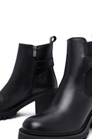 Women's Black Zippered Thick Heeled Leather Boots | Derimod