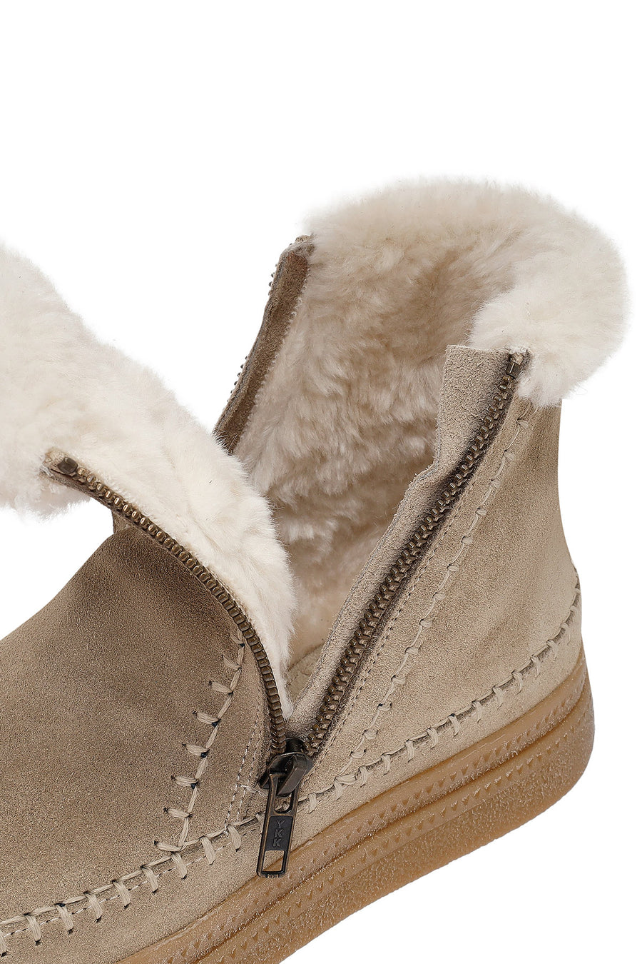 Woman Beige Zippered Thick-Soled Suede Leather Teddy Bot