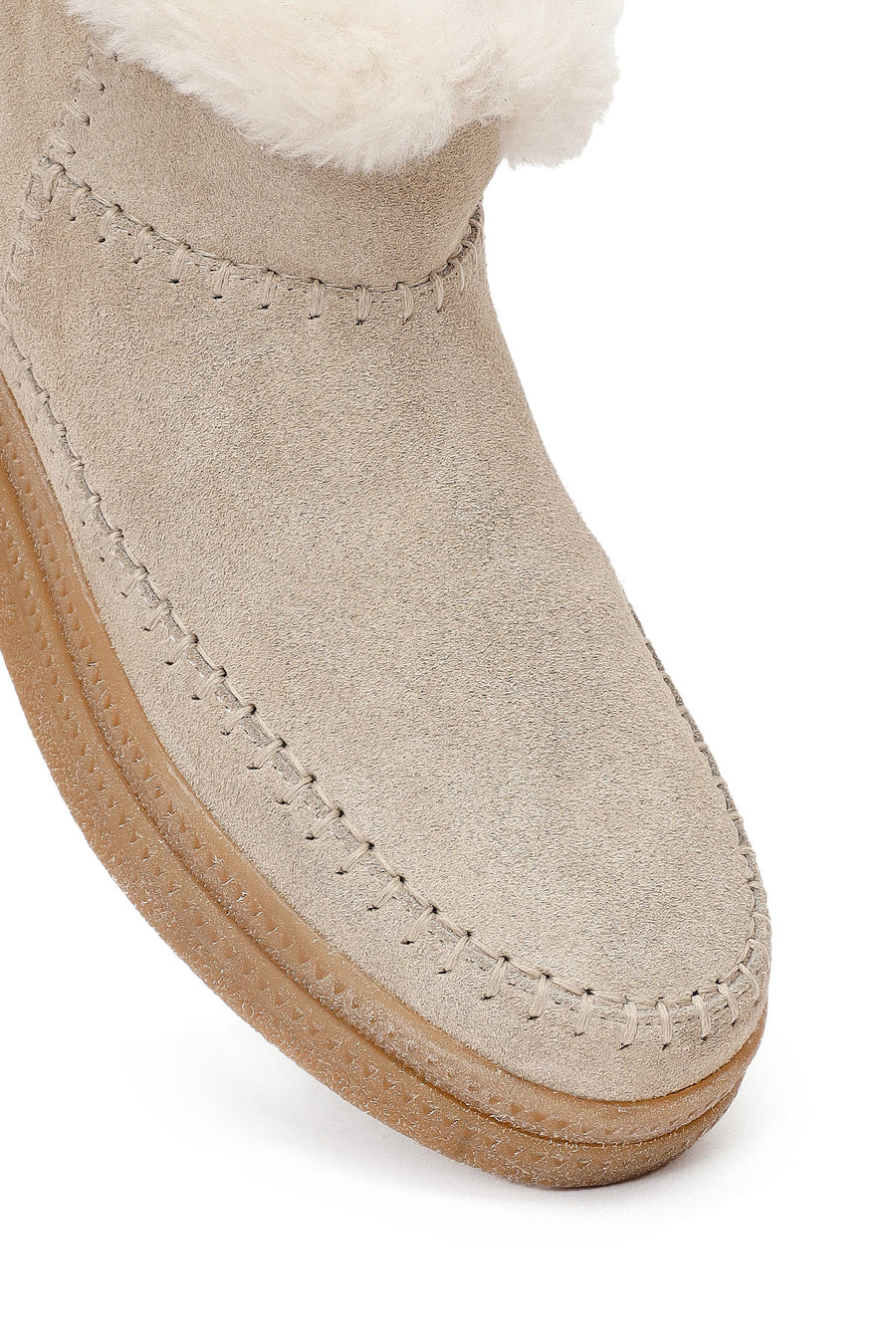 Woman Beige Zippered Thick-Soled Suede Leather Teddy Bot