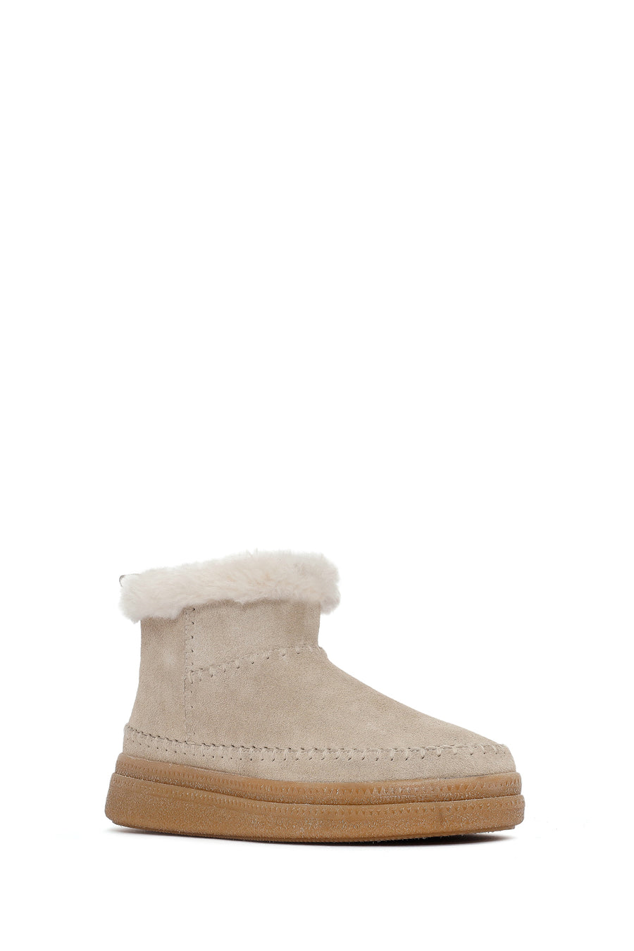 Woman Beige Zippered Thick-Soled Suede Leather Teddy Bot