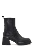 Women's Black Zippered Thick Heeled Leather Boot | Derimod