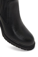Women's Black Zippered Thick Heeled Leather Boot | Derimod