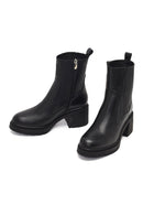 Women's Black Zippered Thick Heeled Leather Boot | Derimod