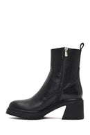 Women's Black Zippered Thick Heeled Leather Boot | Derimod