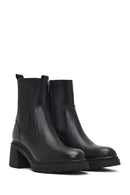 Women's Black Zippered Thick Heeled Leather Boot | Derimod