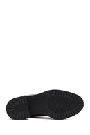 Women's Black Zippered Thick Heeled Leather Boot | Derimod
