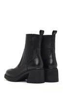 Women's Black Zippered Thick Heeled Leather Boot | Derimod