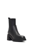 Women's Black Zippered Thick Heeled Leather Boot | Derimod