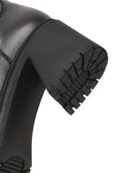 Women's Black Zippered Thick Heeled Leather Boot | Derimod