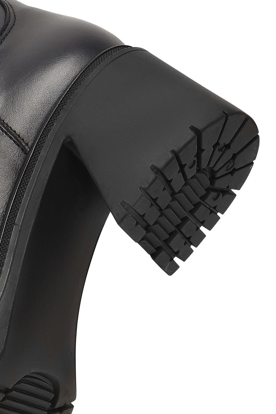 Women's Black Zippered Thick Heeled Leather Boot