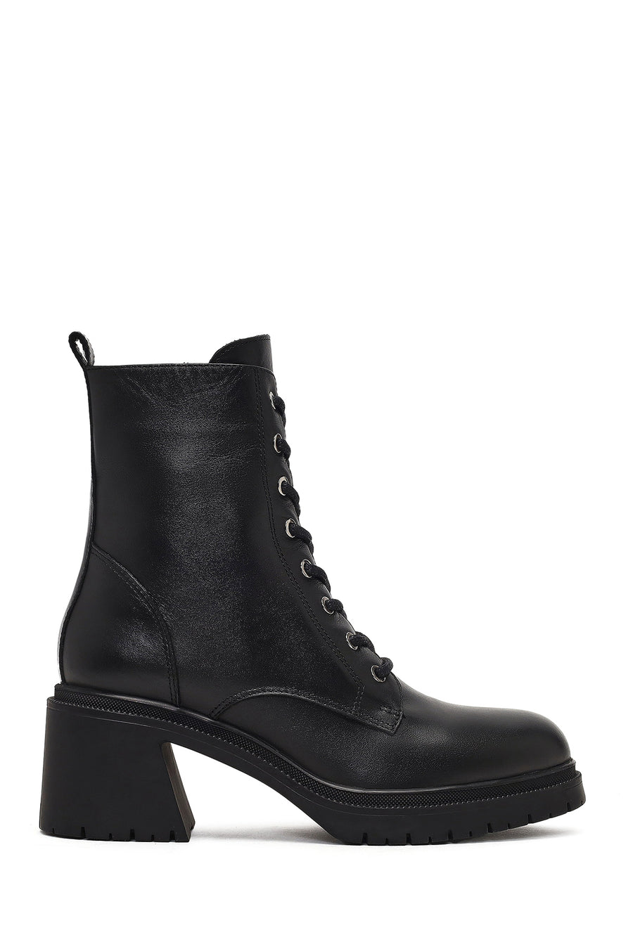 Women's Black Zippered Thick Heeled Leather Ankle Boots 25WFD230618 | Derimod