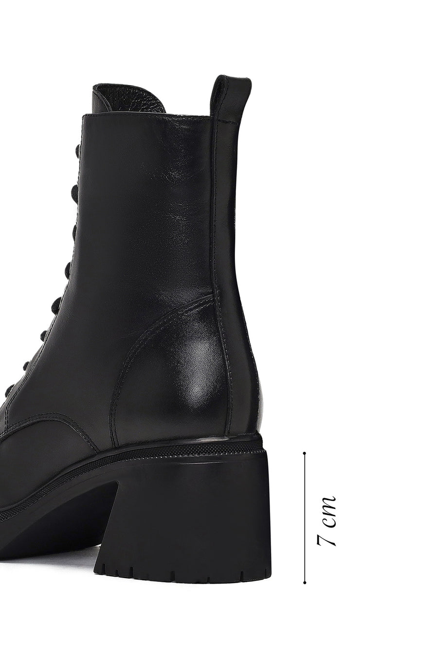 Women's Black Zippered Thick Heeled Leather Ankle Boots