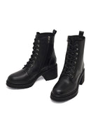 Women's Black Zippered Thick Heeled Leather Ankle Boots | Derimod