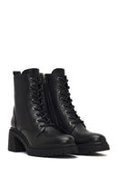 Women's Black Zippered Thick Heeled Leather Ankle Boots | Derimod