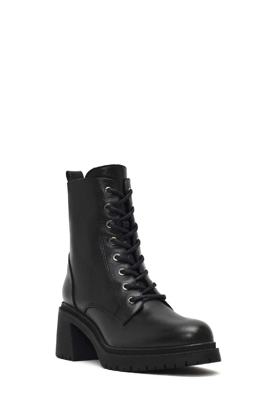Women's Black Zippered Thick Heeled Leather Ankle Boots