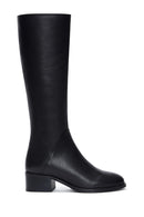 Woman Black Zippered Low Heeled Shoes Leather Boot | Derimod