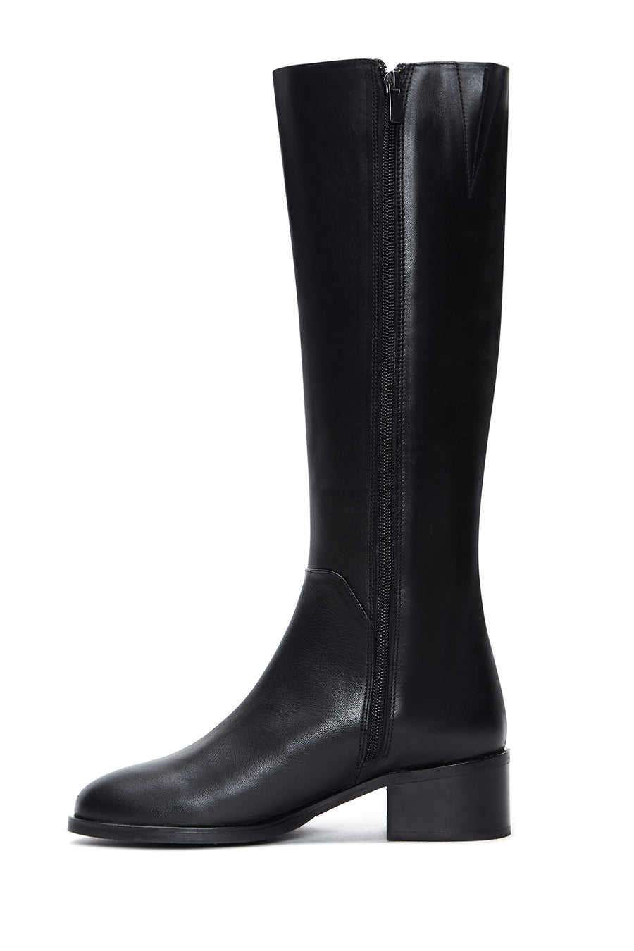 Woman Black Zippered Low Heeled Shoes Leather Boot