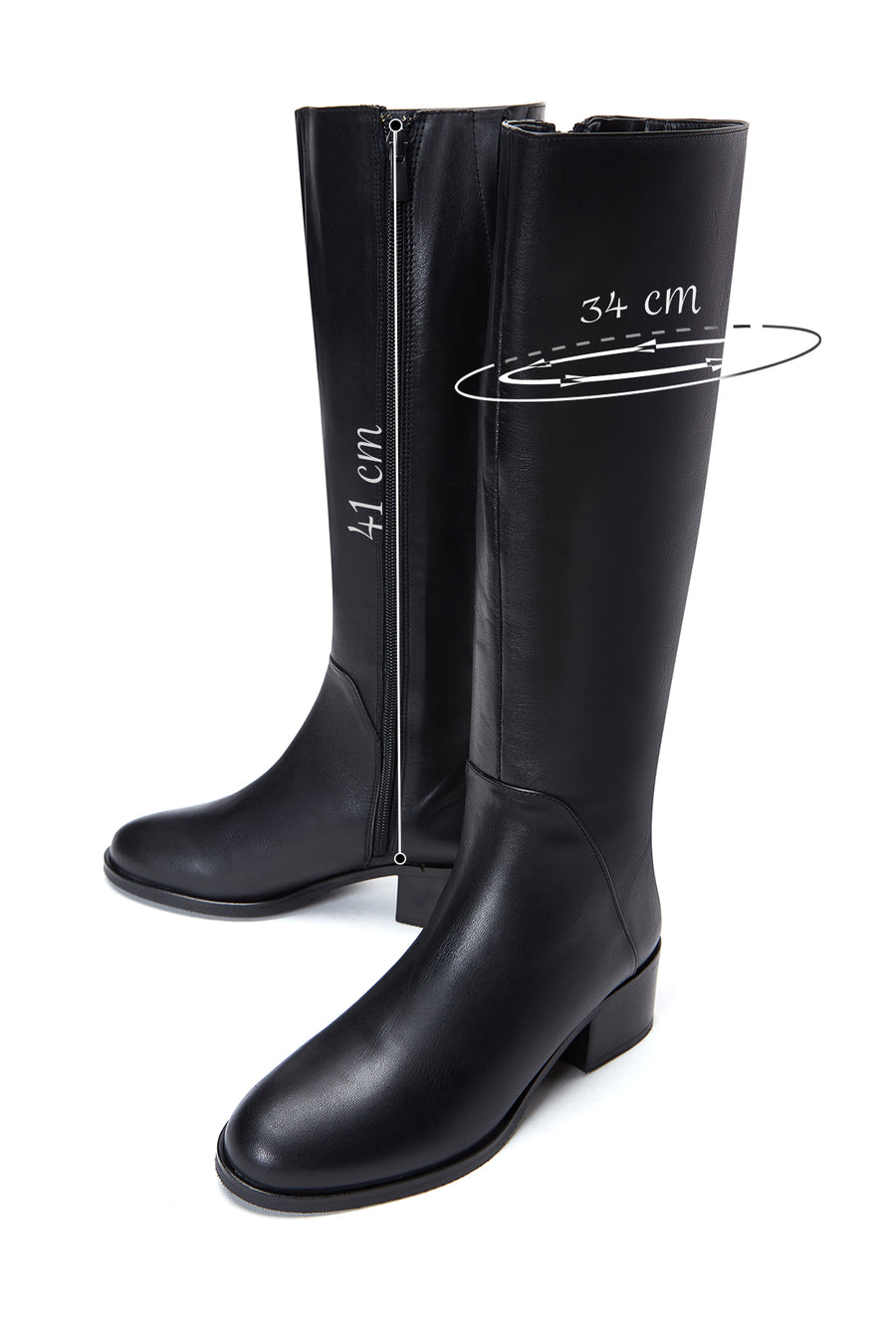 Woman Black Zippered Low Heeled Shoes Leather Boot