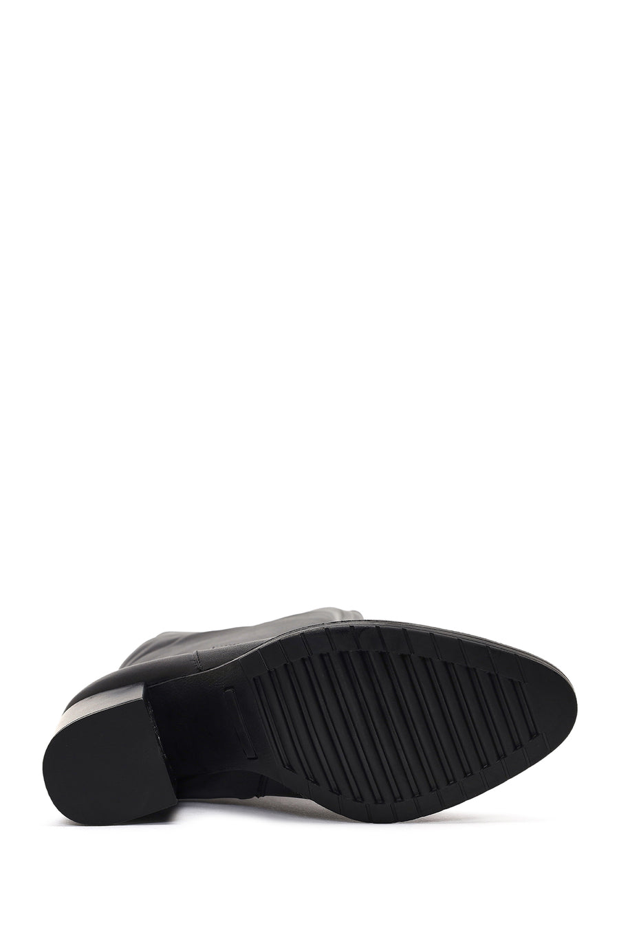 Women's Black Zippered Thick Heeled Leather Boot