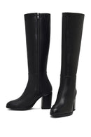 Women's Black Zippered Thick Heeled Leather Boot | Derimod