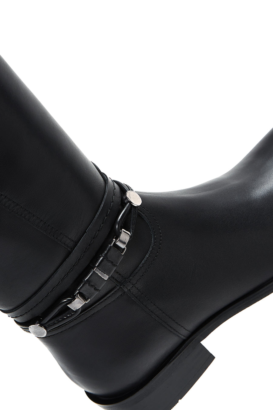 Woman Black Zippered Accessory Detail Leather Boot