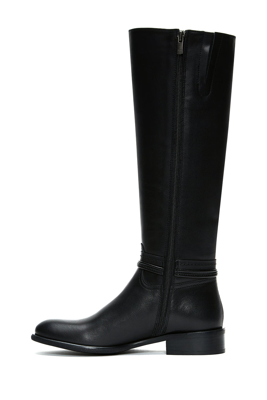 Woman Black Zippered Accessory Detail Leather Boot