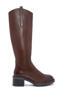 Woman Brown Zippered Low Heels Leather Boot | Derimod