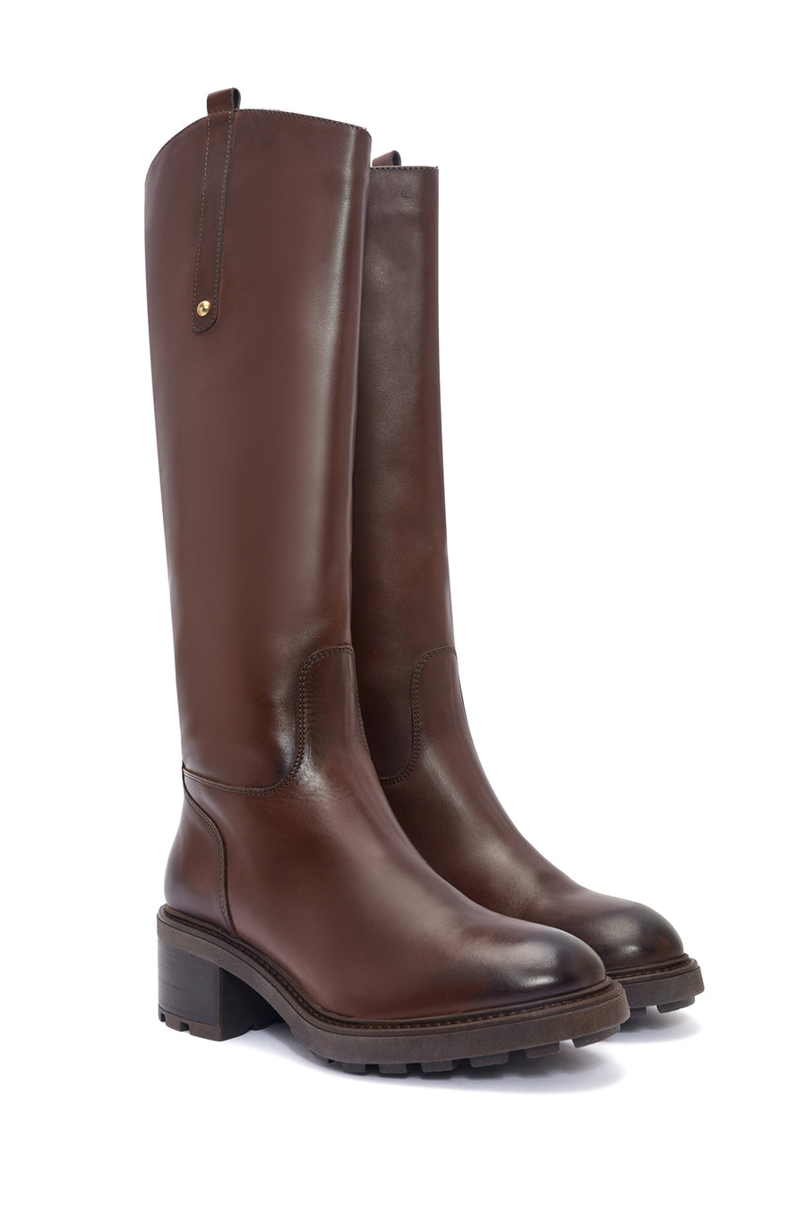 Woman Brown Zippered Low Heels Leather Boot