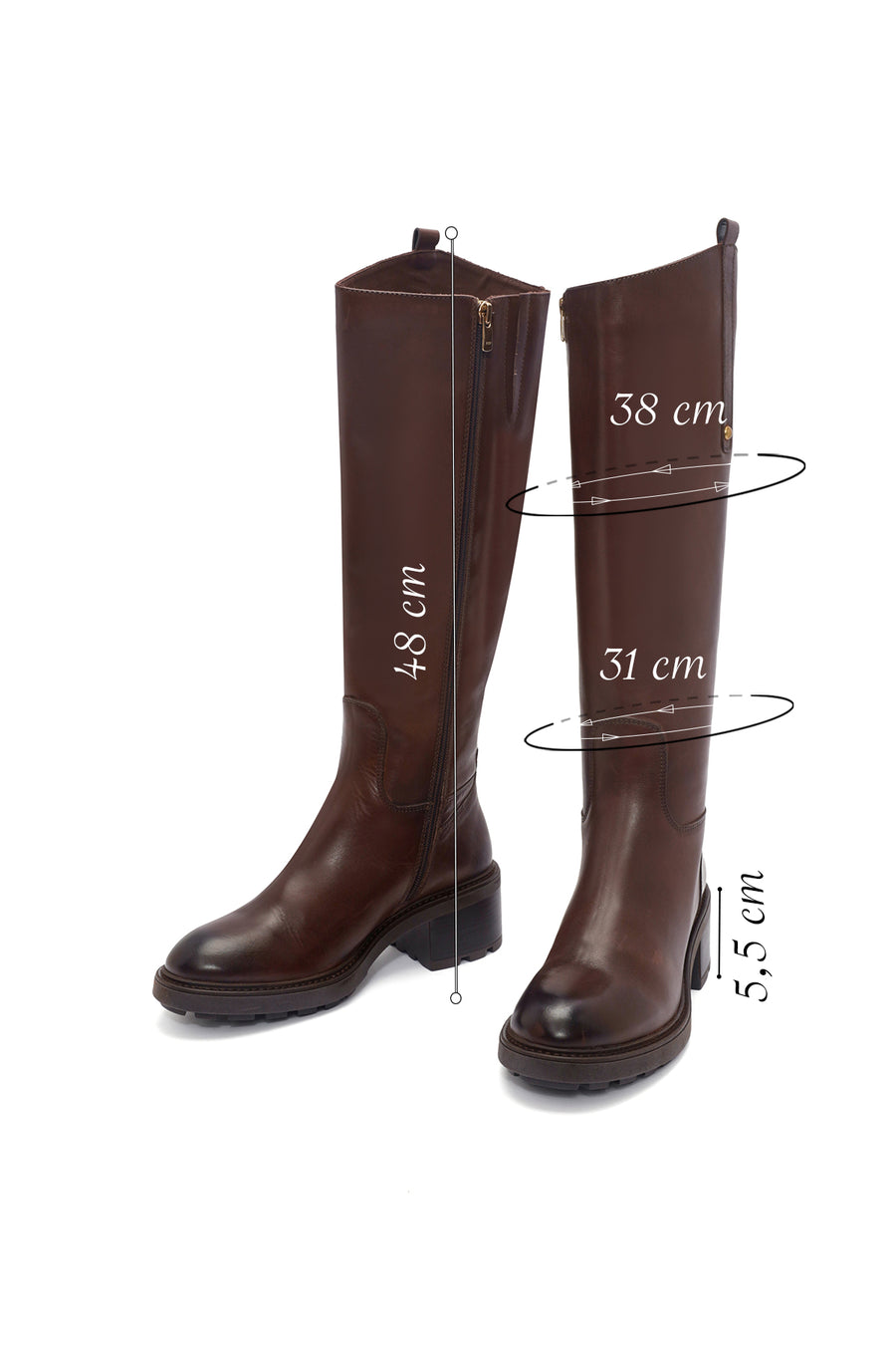 Woman Brown Zippered Low Heels Leather Boot