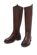 Woman Brown Zippered Low Heels Leather Boot | Derimod