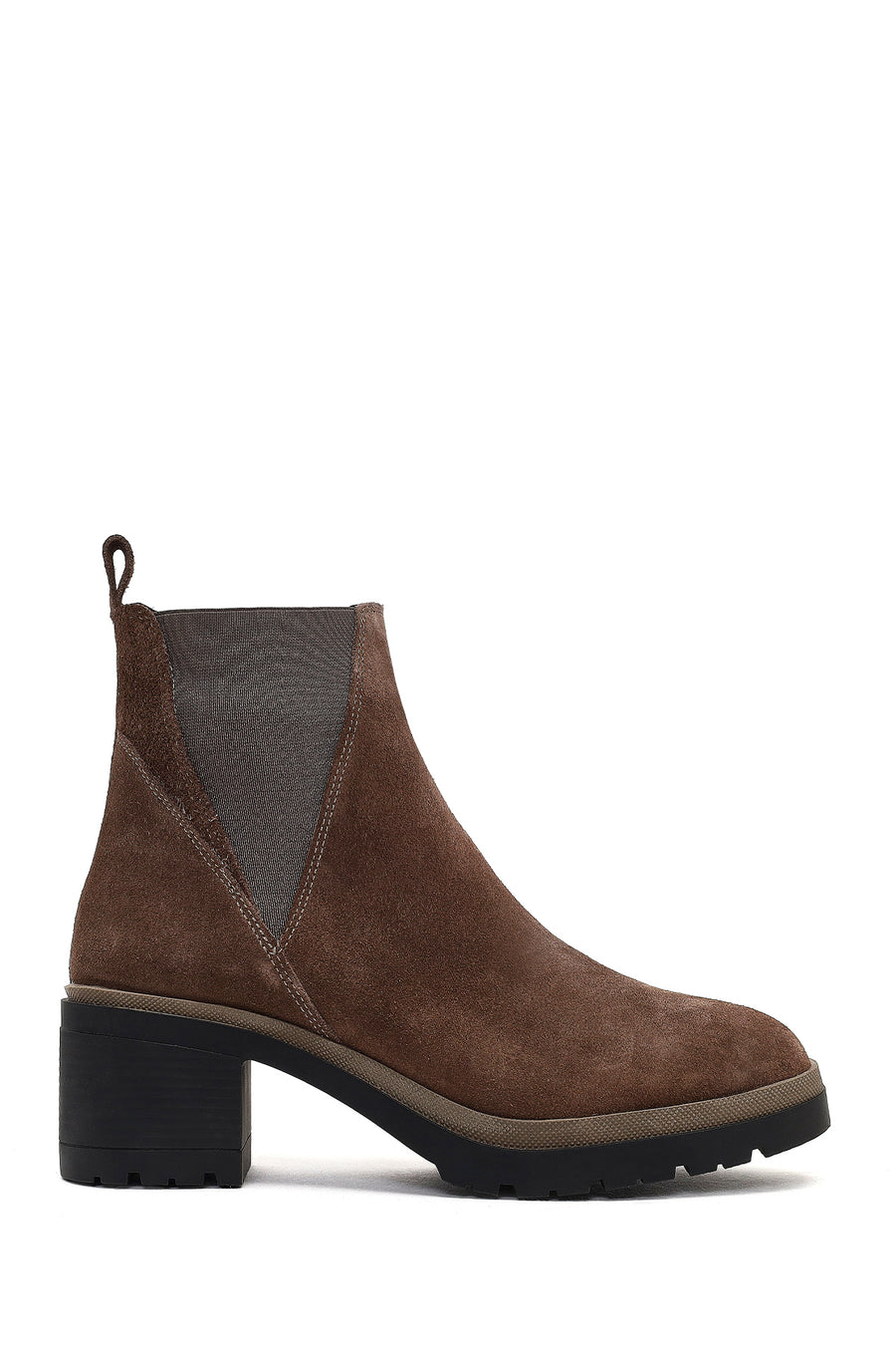 Women's Taupe Zippered Thick Heeled Suede Leather Boot 25WFD340210 | Derimod