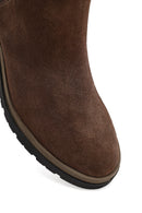 Women's Taupe Zippered Thick Heeled Suede Leather Boot | Derimod